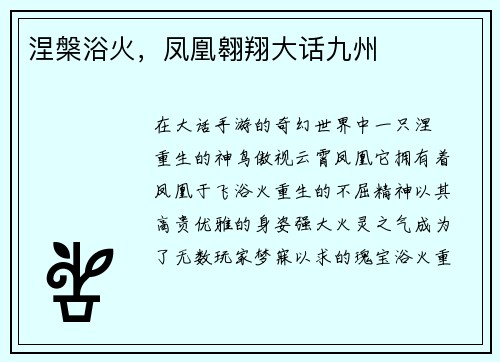 涅槃浴火，凤凰翱翔大话九州