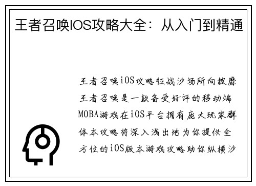 王者召唤IOS攻略大全：从入门到精通