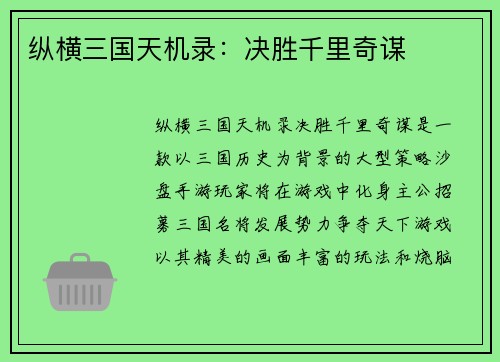 纵横三国天机录：决胜千里奇谋